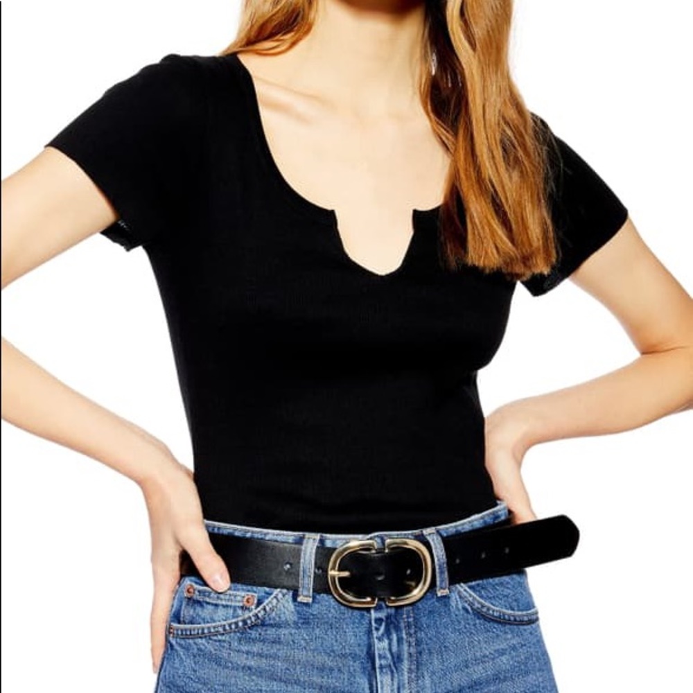 Topshop Ribbed notch neck tee